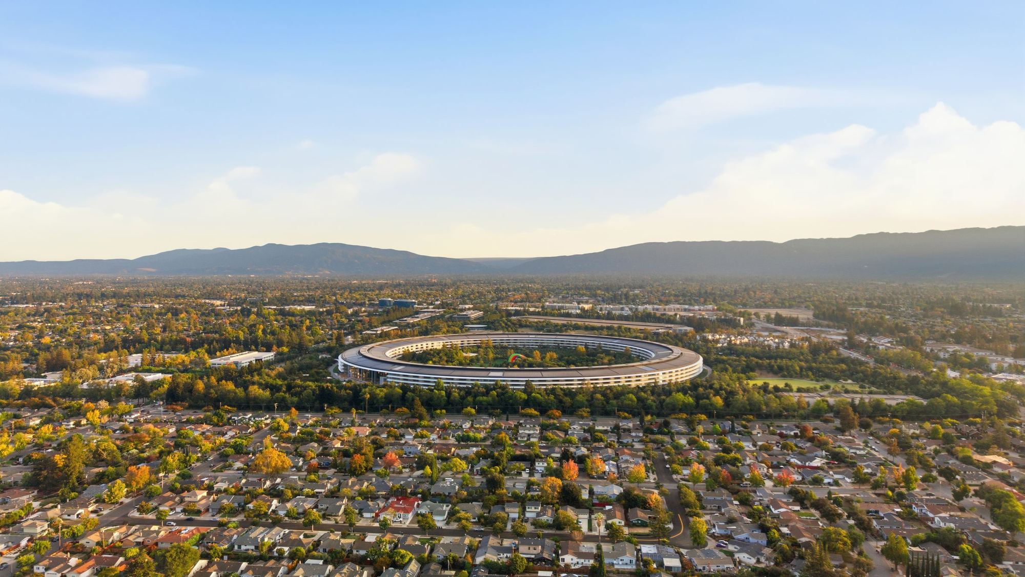 Aerial view of Birdland, Sunnyvale toward Apple Park