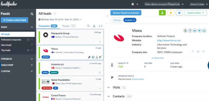 of Leadfeeder Dashboard of Leadfeeder Dashboard