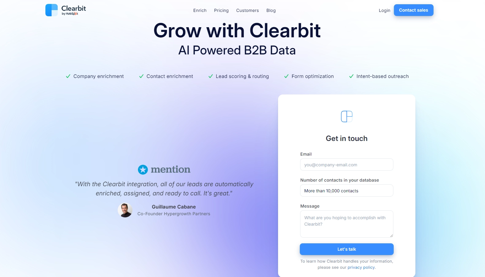 Clearbit Reveal enriching a lead record Clearbit Reveal enriching a lead record