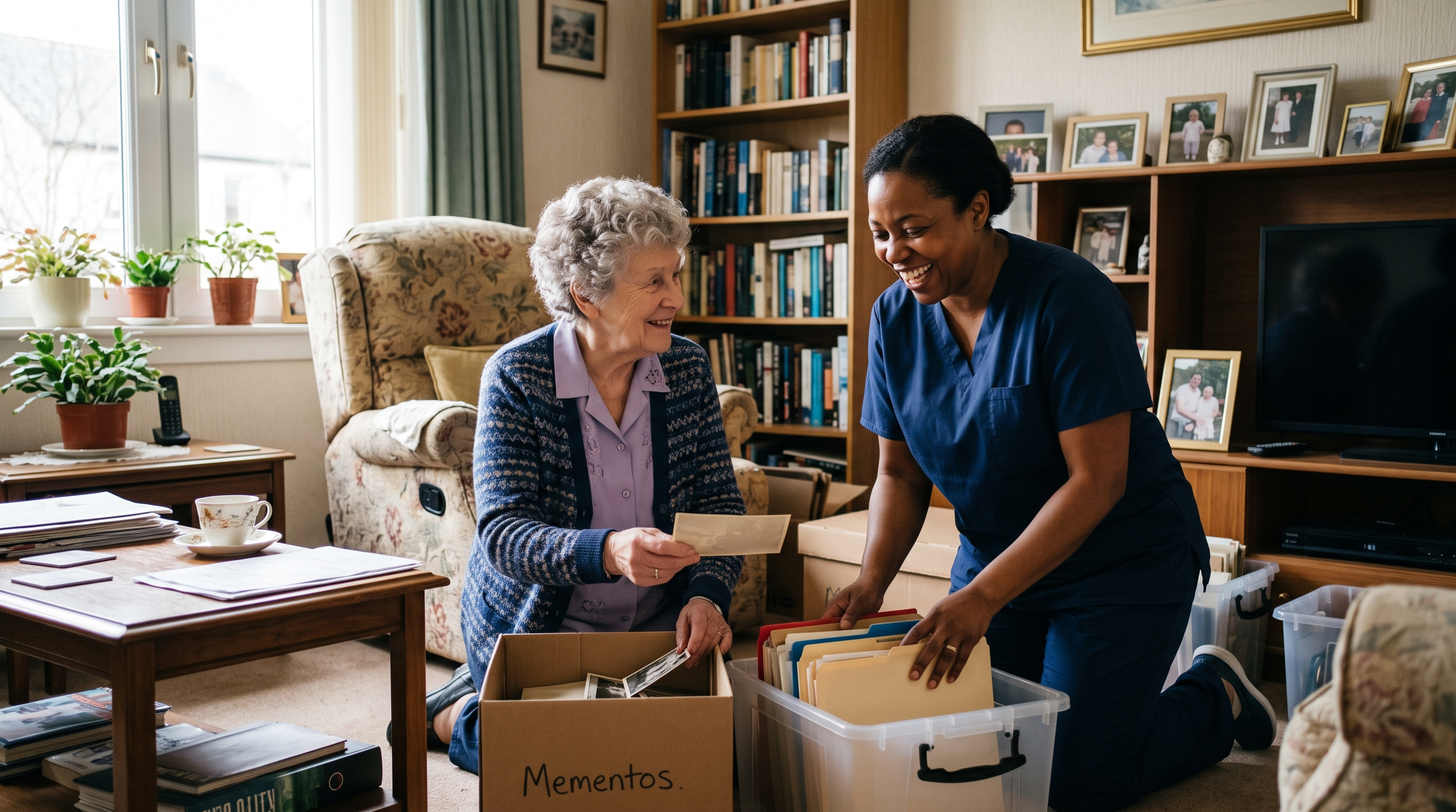 Caregiver helping a senior with light housekeeping at home Caregiver helping a senior with light housekeeping at home