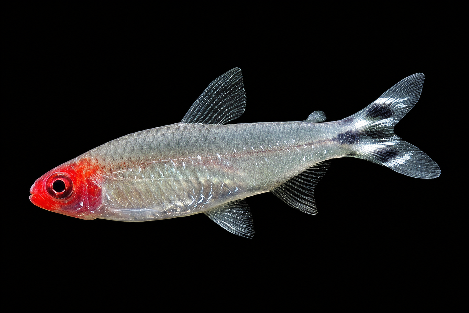 Rummy-nose tetra berenang rapat dalam satu kumpulan