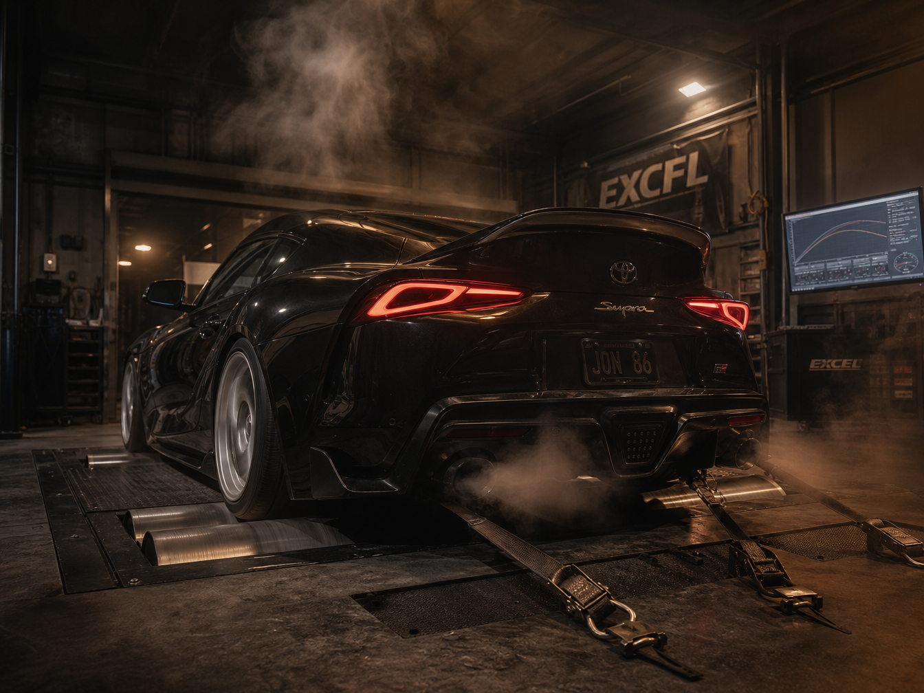 Car on chassis dynamometer — dyno tuning Houston TX, Mustang AWD dyno