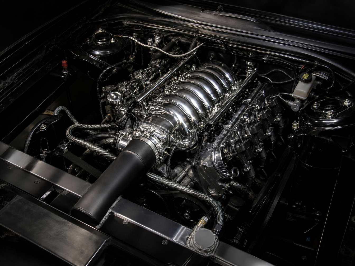 LS V8 engine installed in engine bay — LS swap builds Houston TX
