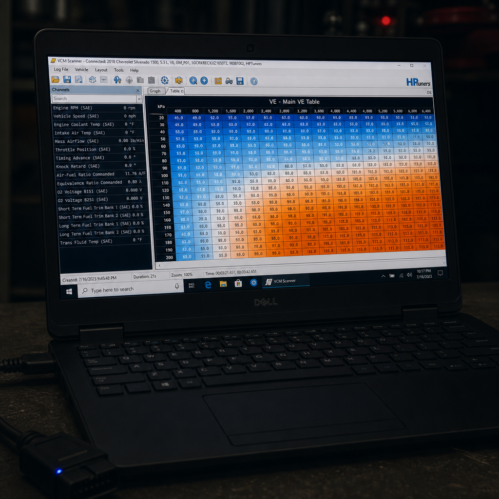 HPTuners calibration software — LS engine tune on chassis dyno
