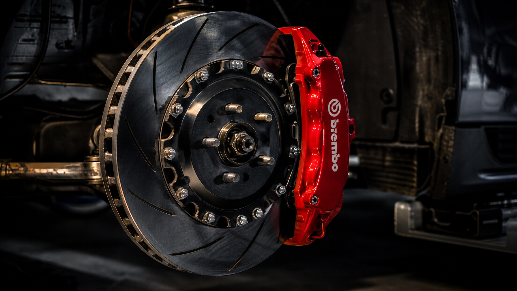 Brembo big brake kit with slotted rotor on track car — brake upgrades Houston TX