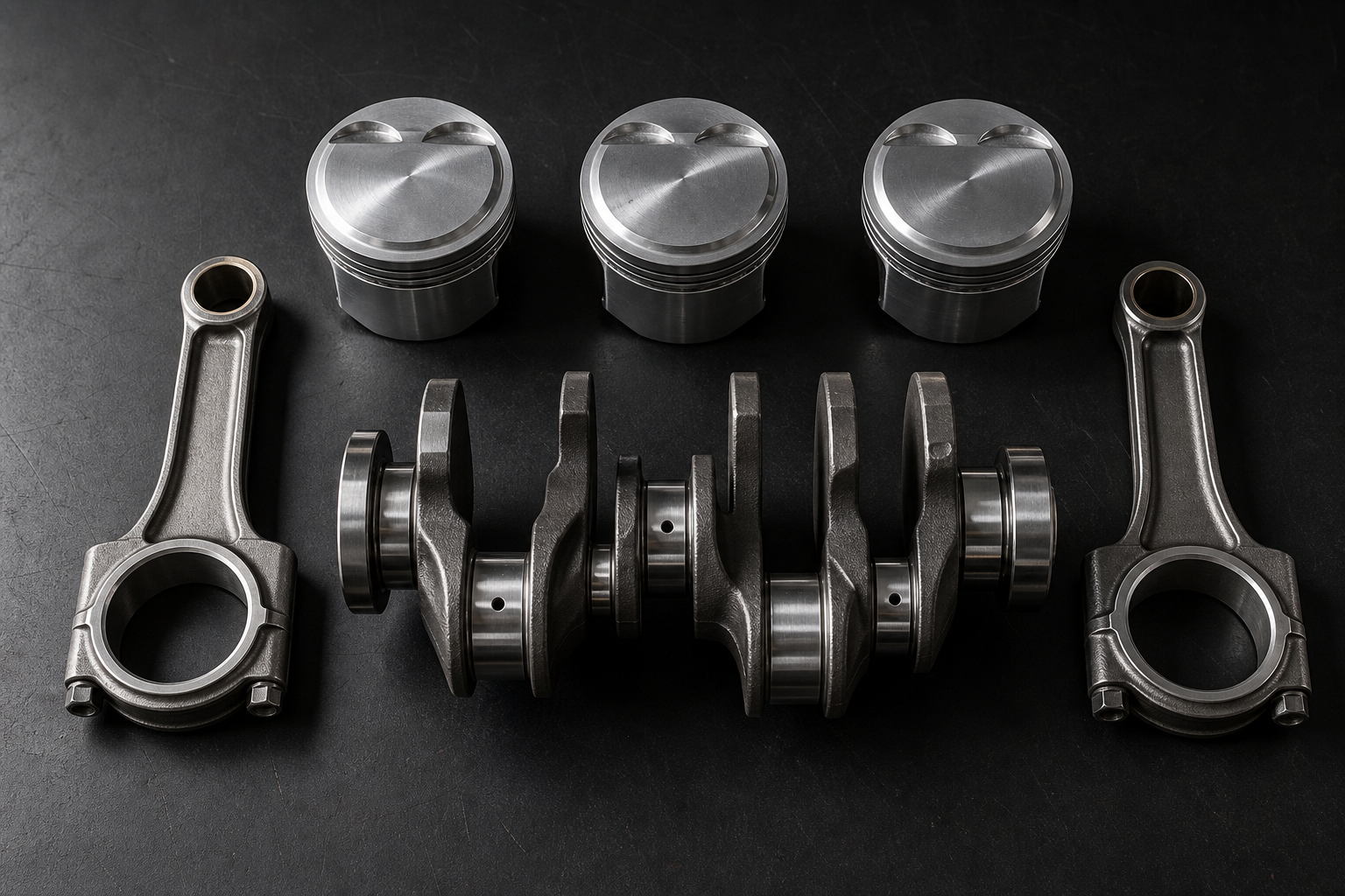 Forged pistons, H-beam rods and crankshaft — track engine build components Iron Ridge Motorsports