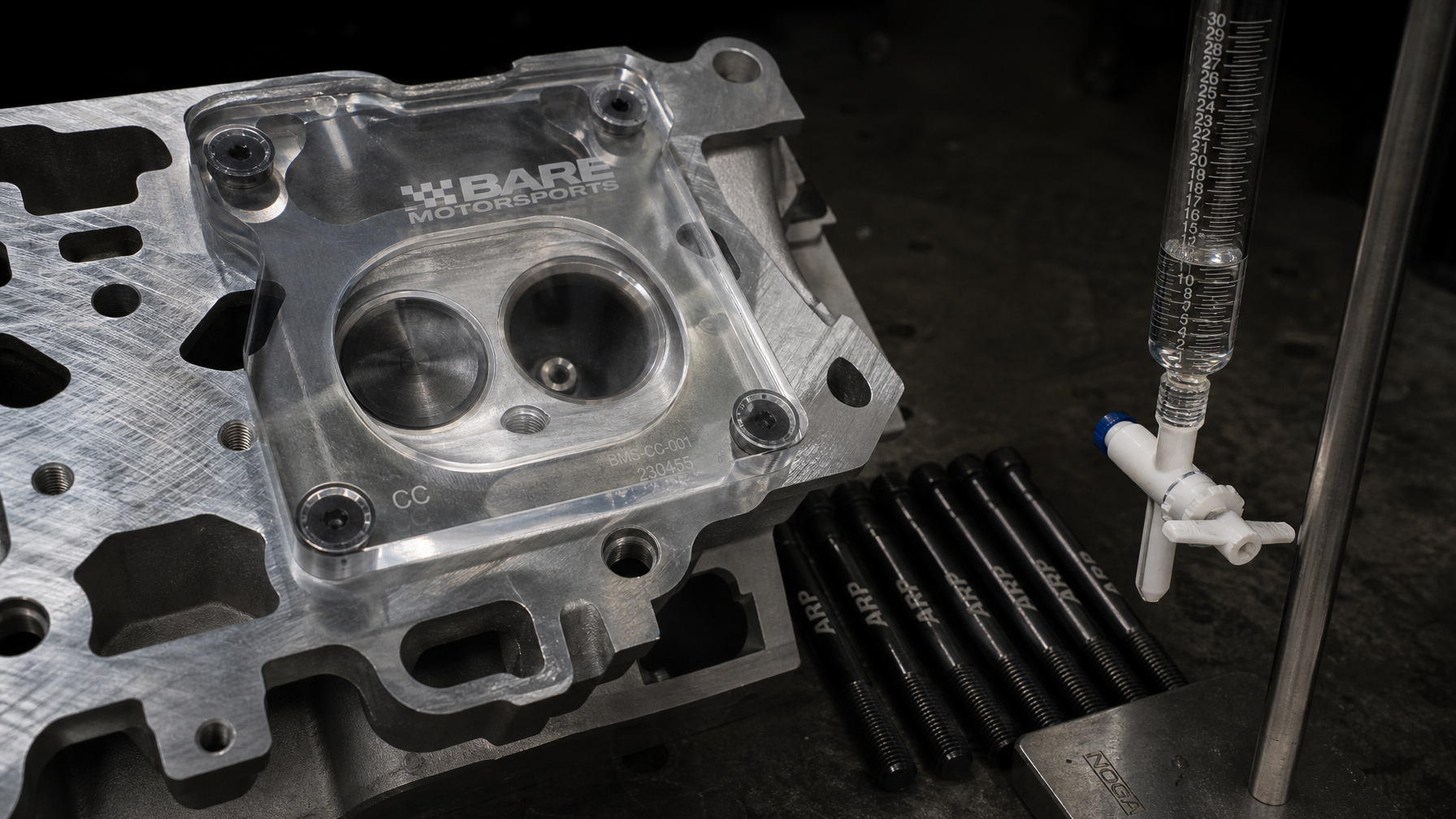Cylinder head blueprinting — combustion chamber CC measurement