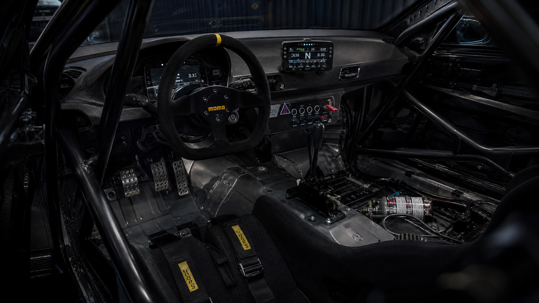 Dedicated full track car build — stripped interior with roll cage