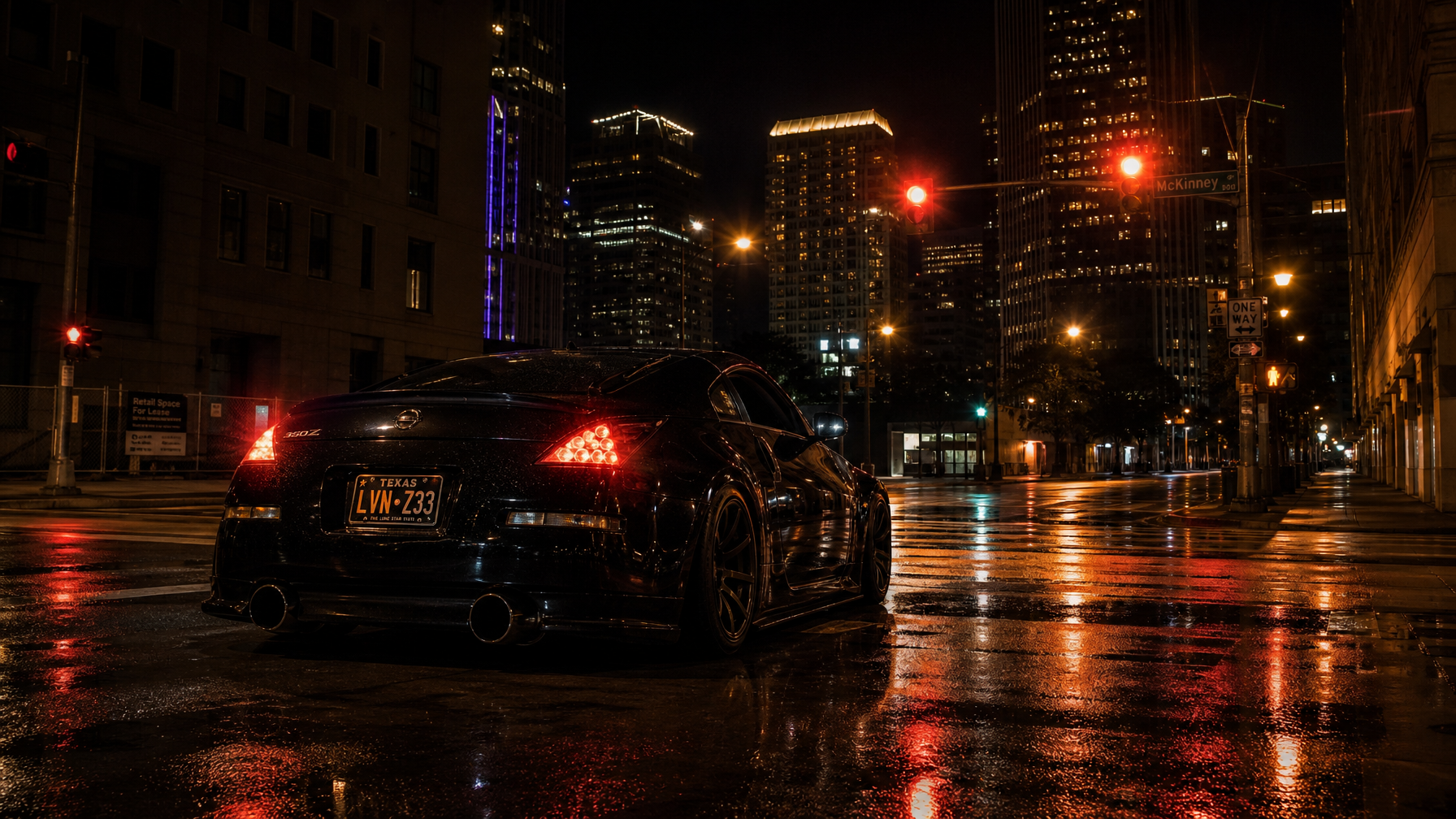 Modified sports car at a Houston stoplight at night — the Stage 1 moment