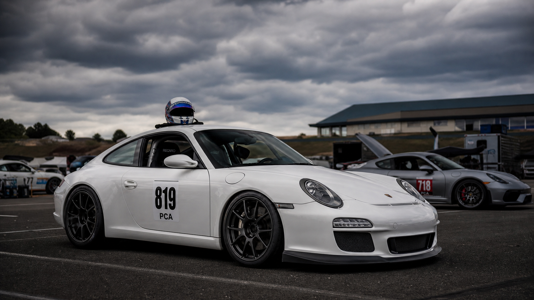 Porsche 911 staged in PCA track day paddock — track prep Houston TX