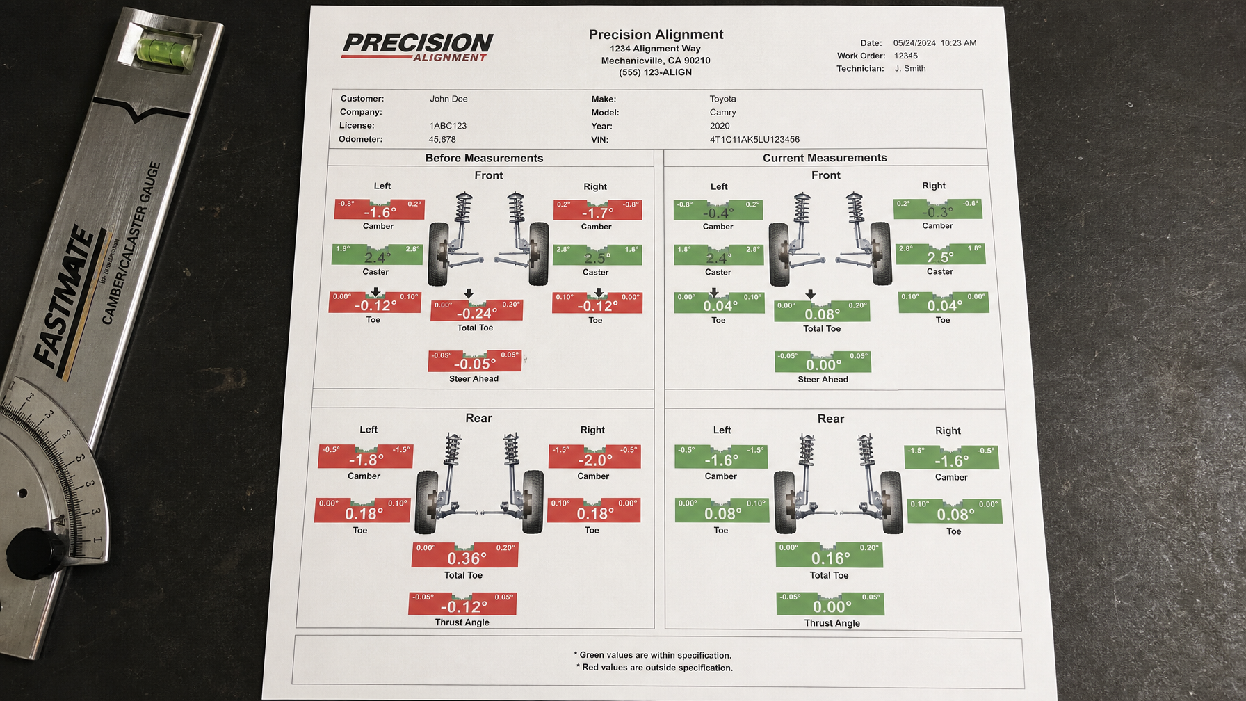 Suspension alignment printout documentation — Iron Ridge Motorsports