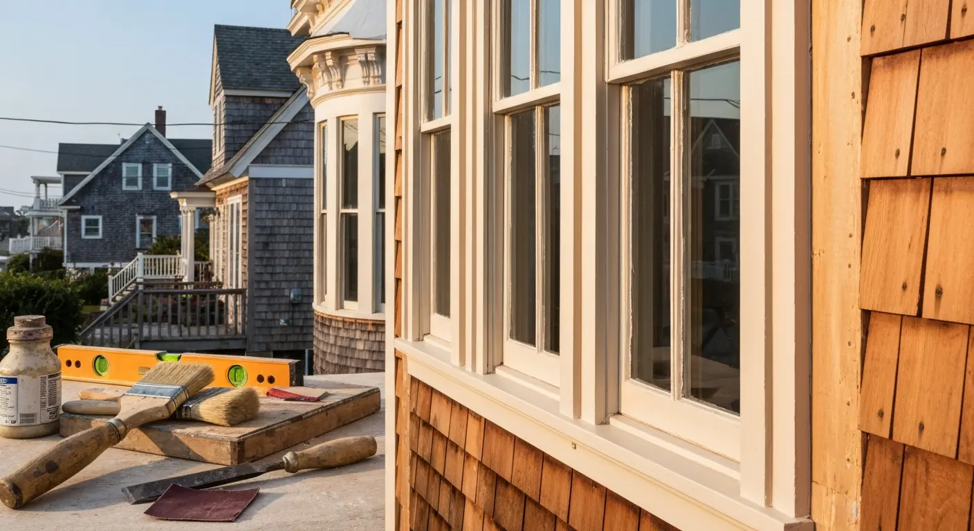 Restoration work on historic home exterior