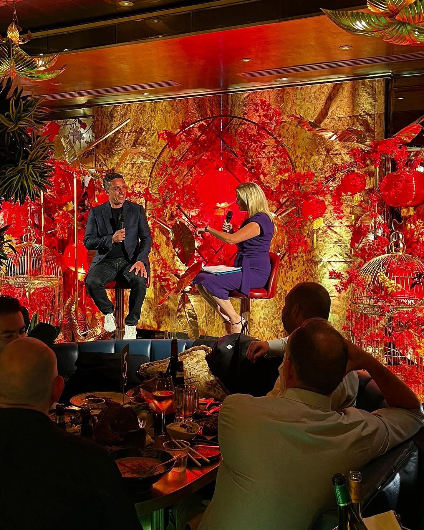 Nikki Dean interviewing Gary Neville live for Allianz
