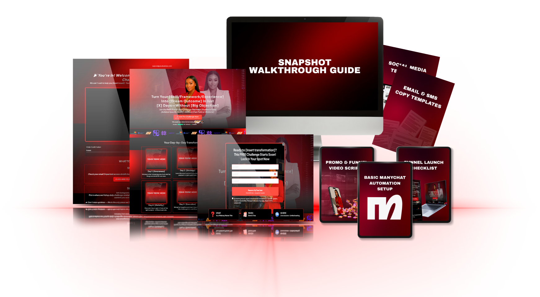 Go High Level 3 Day Challenge Funnel Template Screenshot, Challenge Funnel Kit Walkthrough – Launch Checklist Preview, DFY Funnel Template for Coaches – Email Automation Example  