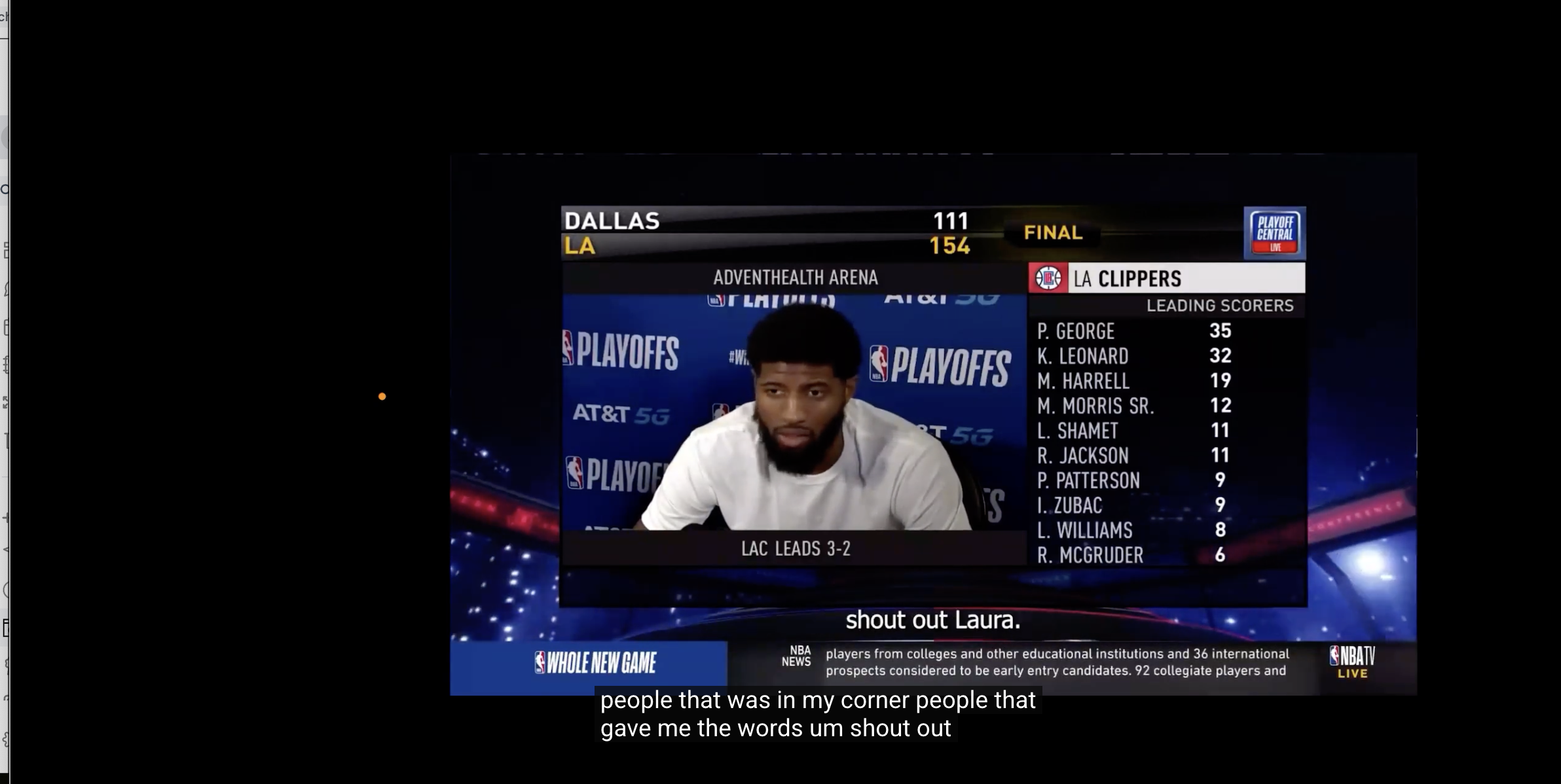 Paul George speaking at his NBA postgame press conference