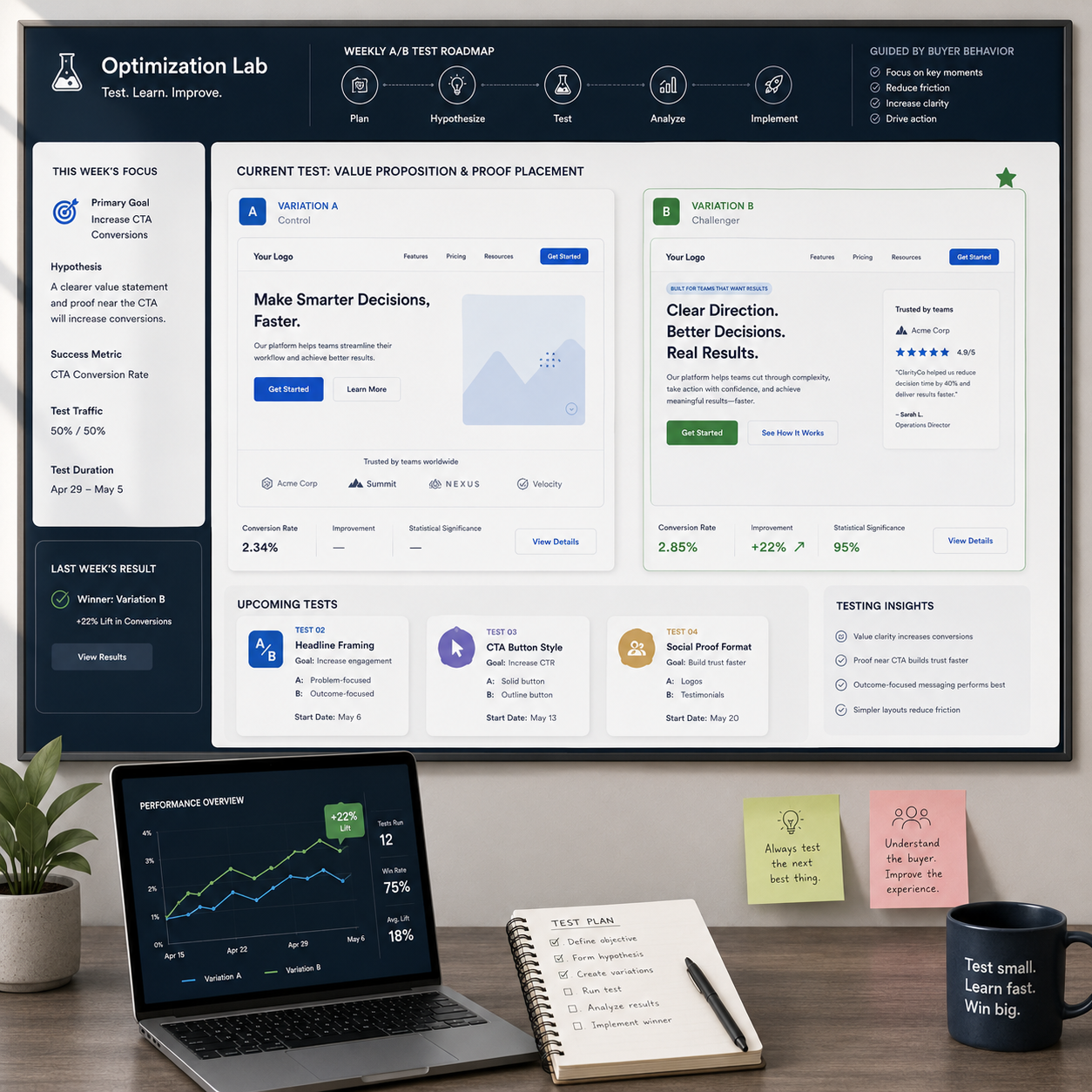 🧪 Weekly Tiny Tests: A/B Plan That Uses Your Buyer Persona