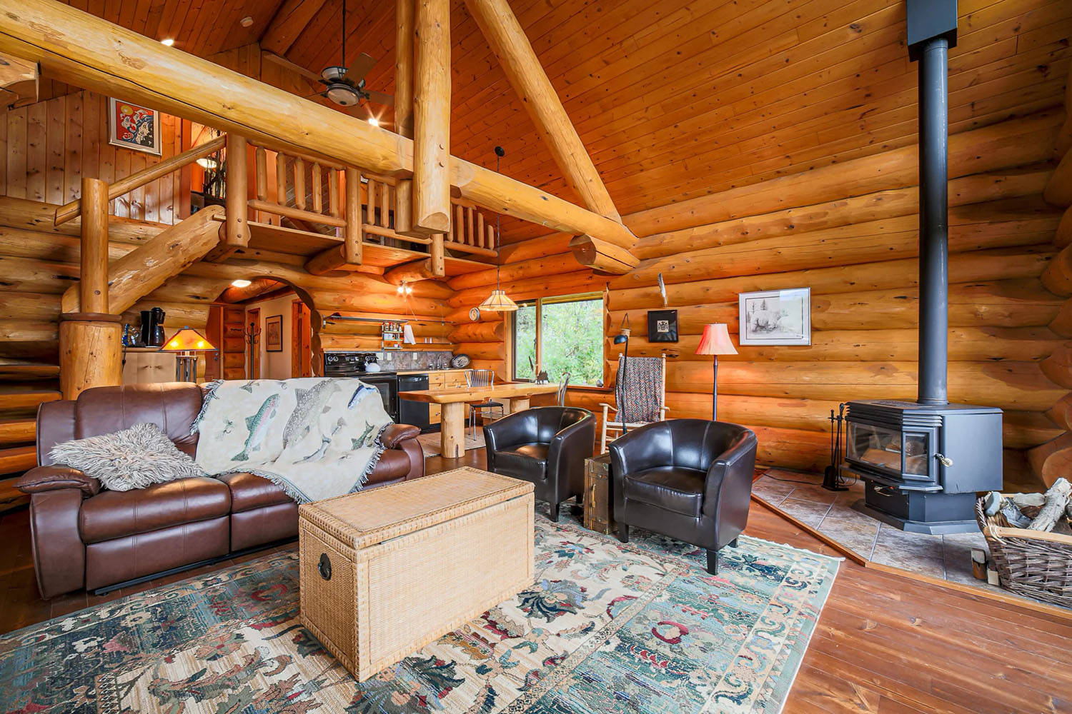 River Cabin wood stove area