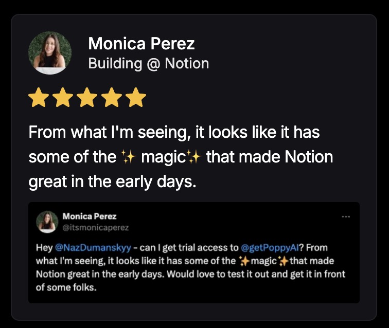 Poppy AI testimonial