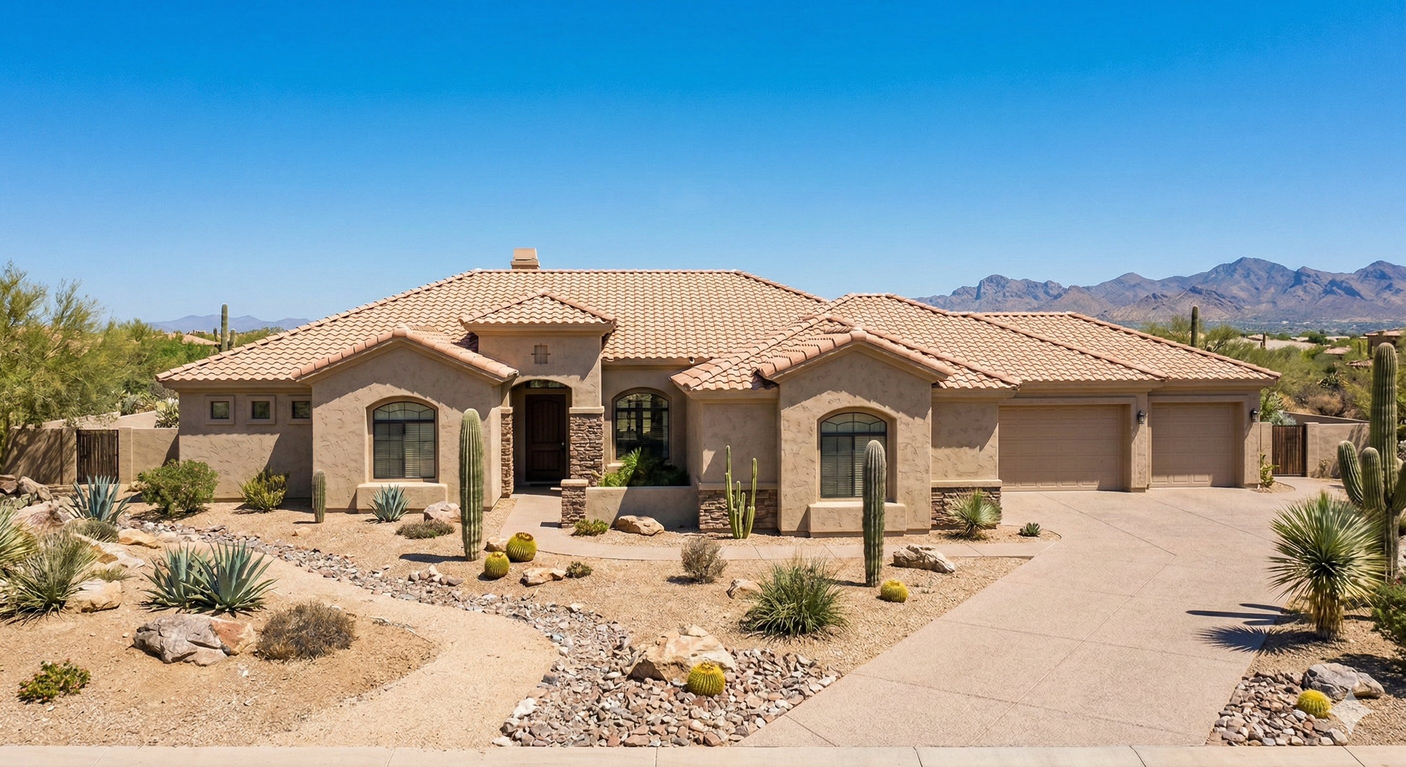 Residential home with tile roof in a hot dry climate where UV resistant underlayment is essential