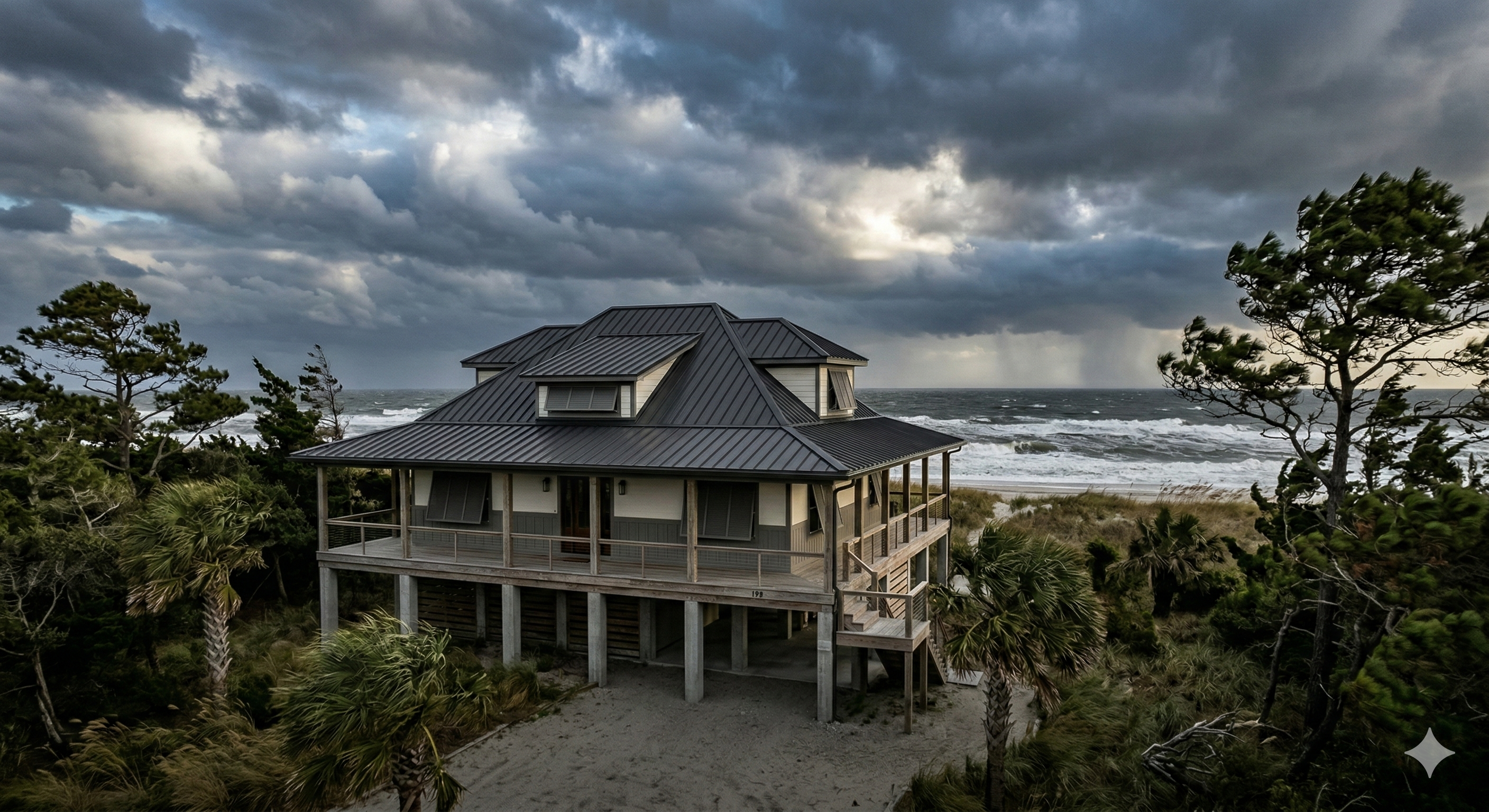 Coastal home with metal roof built to withstand hurricanes using full coverage underlayment