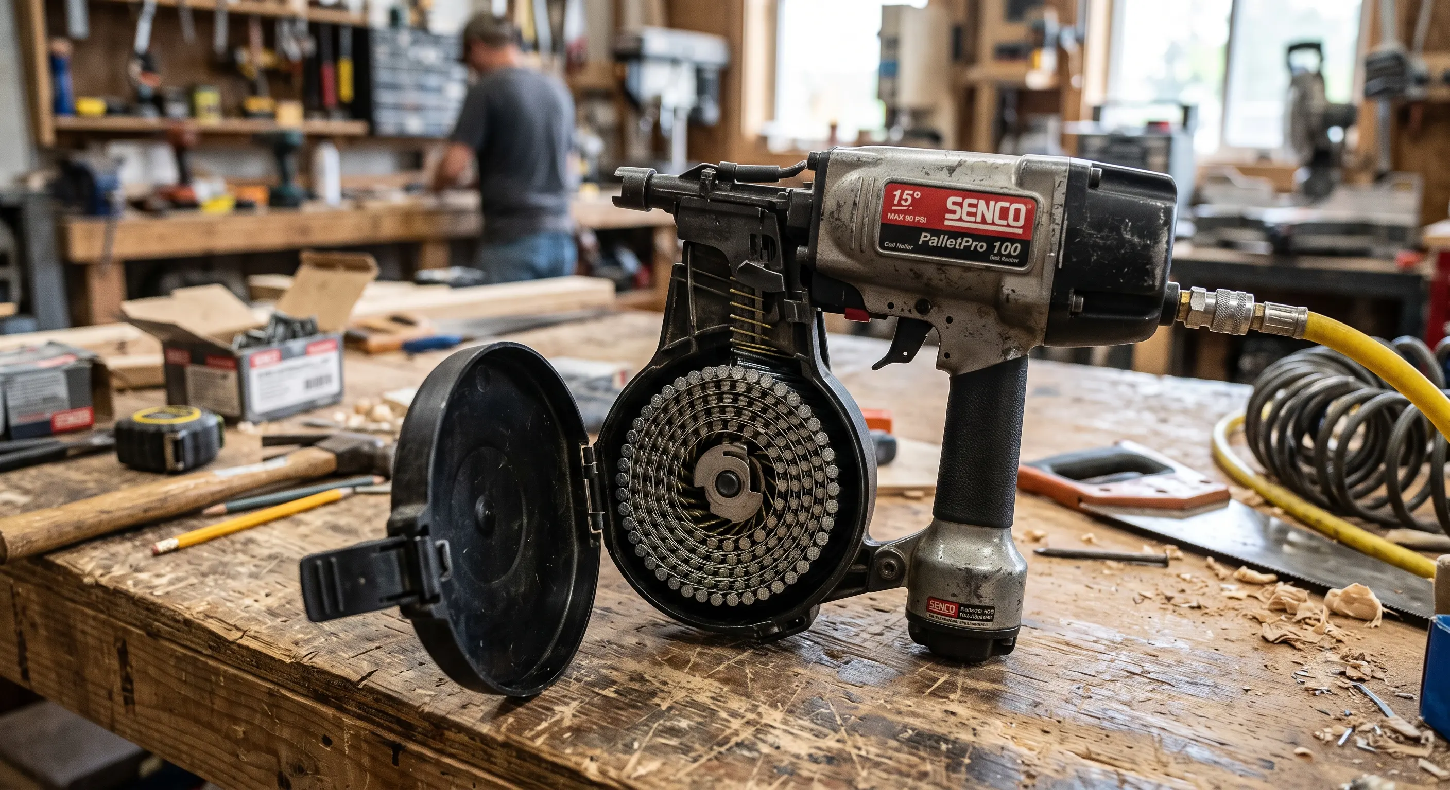 Coil nailer with a loaded round coil magazine