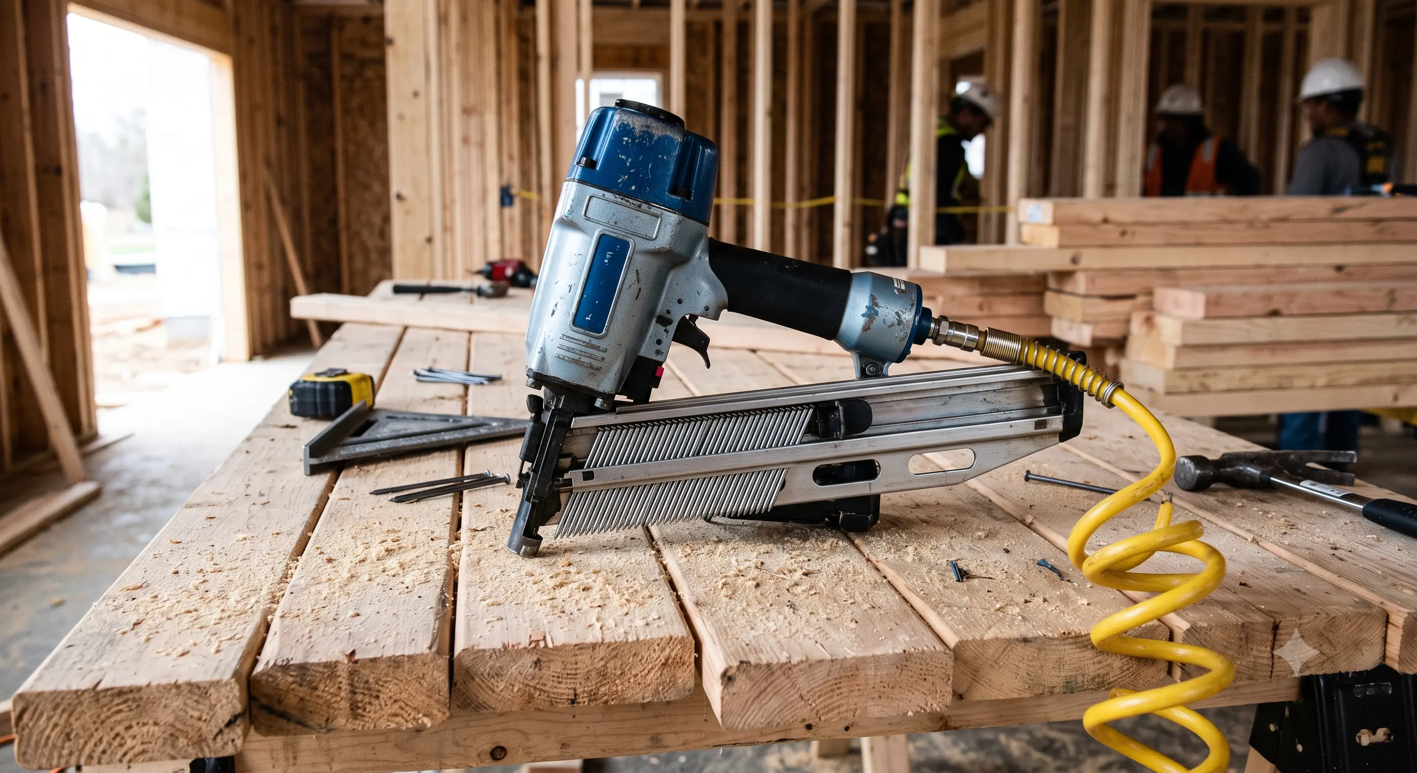 Strip nailer with a straight strip of nails loaded