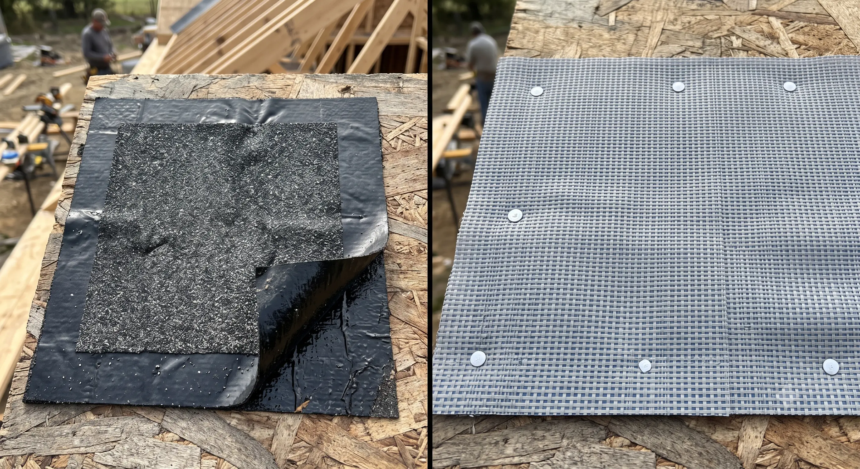 Ice and water shield membrane next to synthetic underlayment