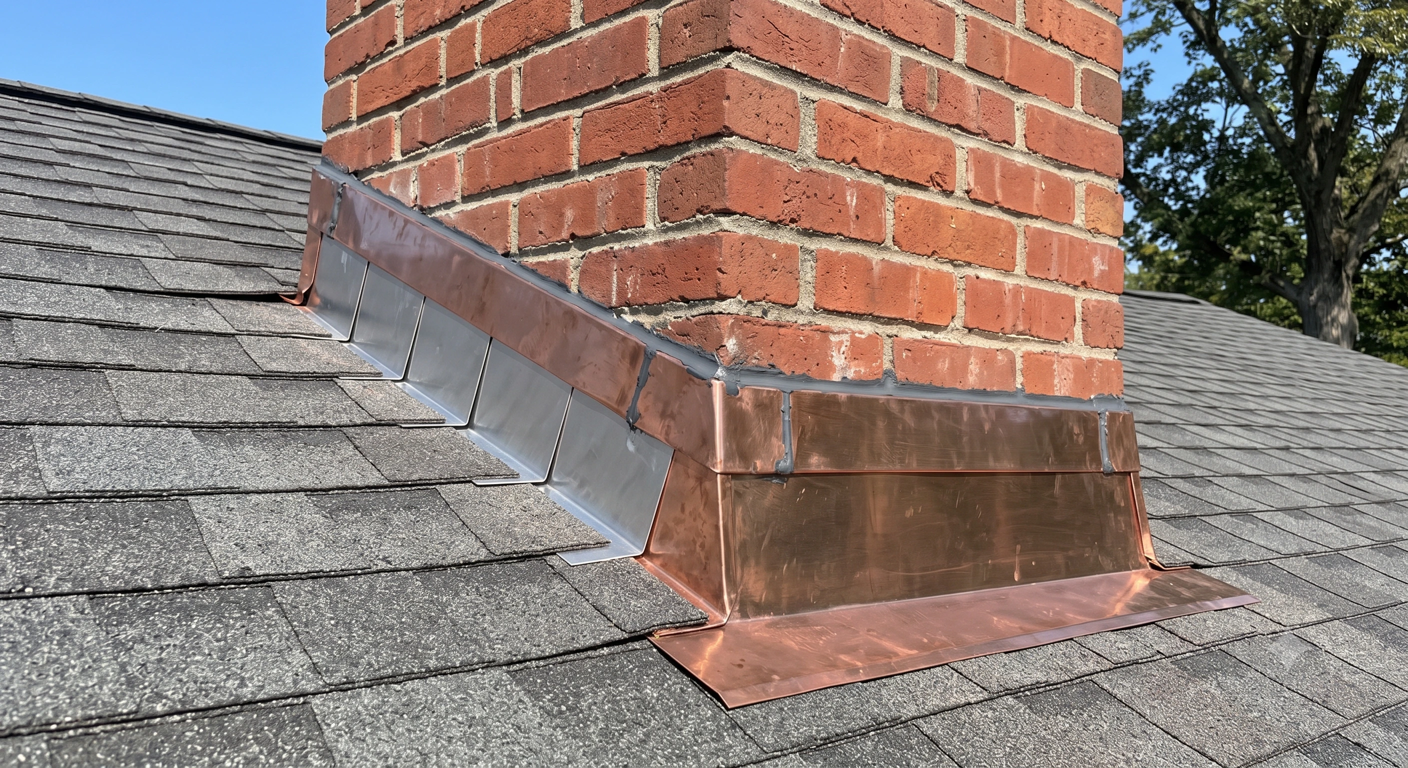 Chimney flashing around a brick chimney Chimney flashing around a brick chimney