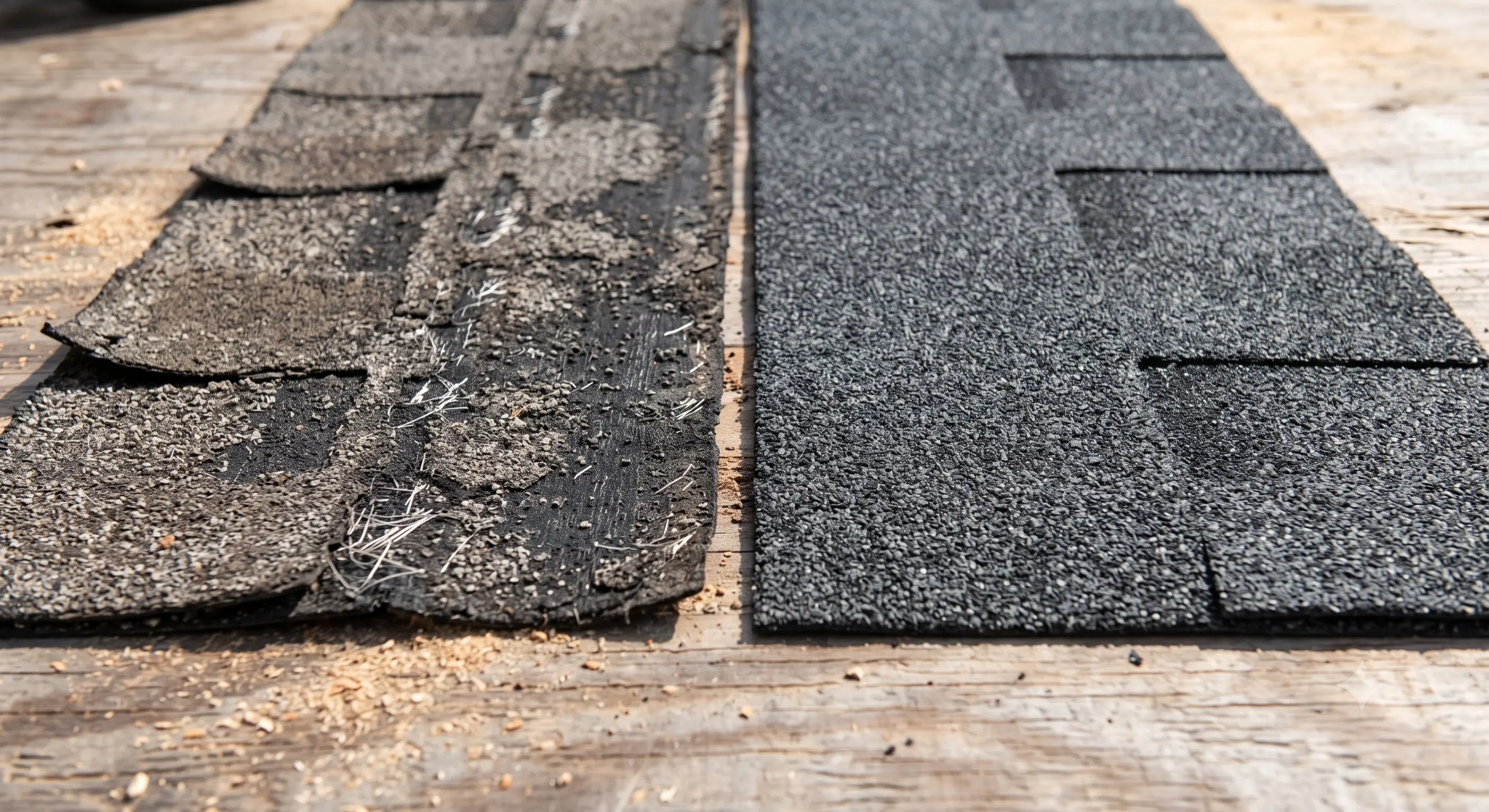Aged dried shingles compared with healthy shingles Aged dried shingles compared with healthy shingles