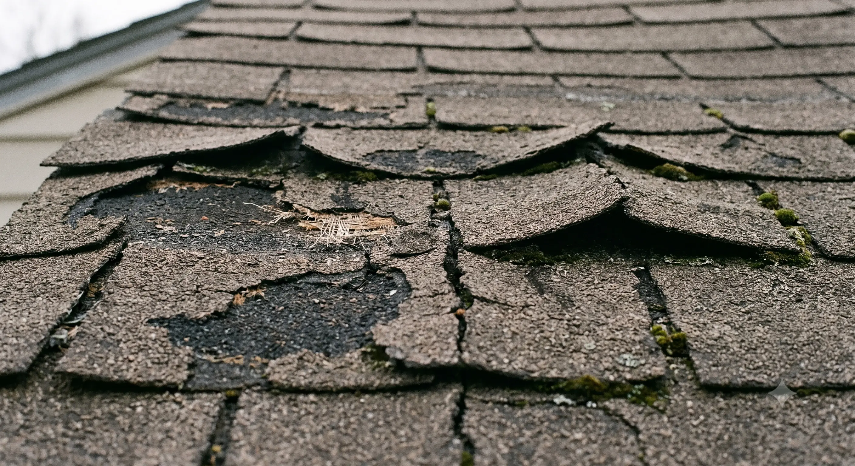 Failed cracked and curling shingles needing replacement