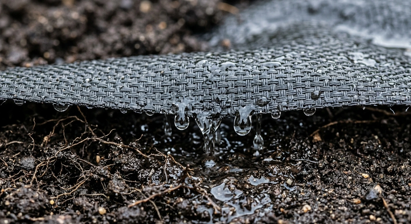 Water passing through breathable landscape fabric