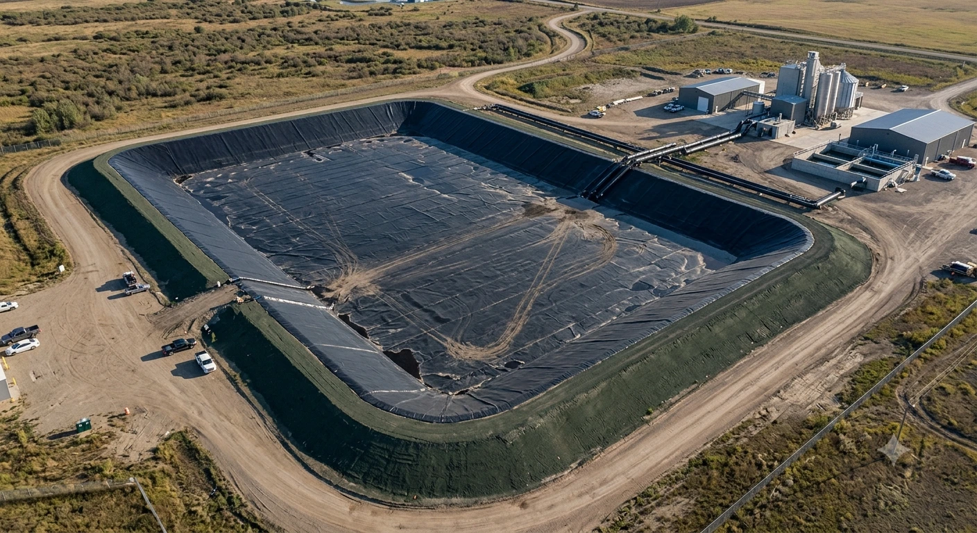 Large industrial pond with a heavy-duty liner