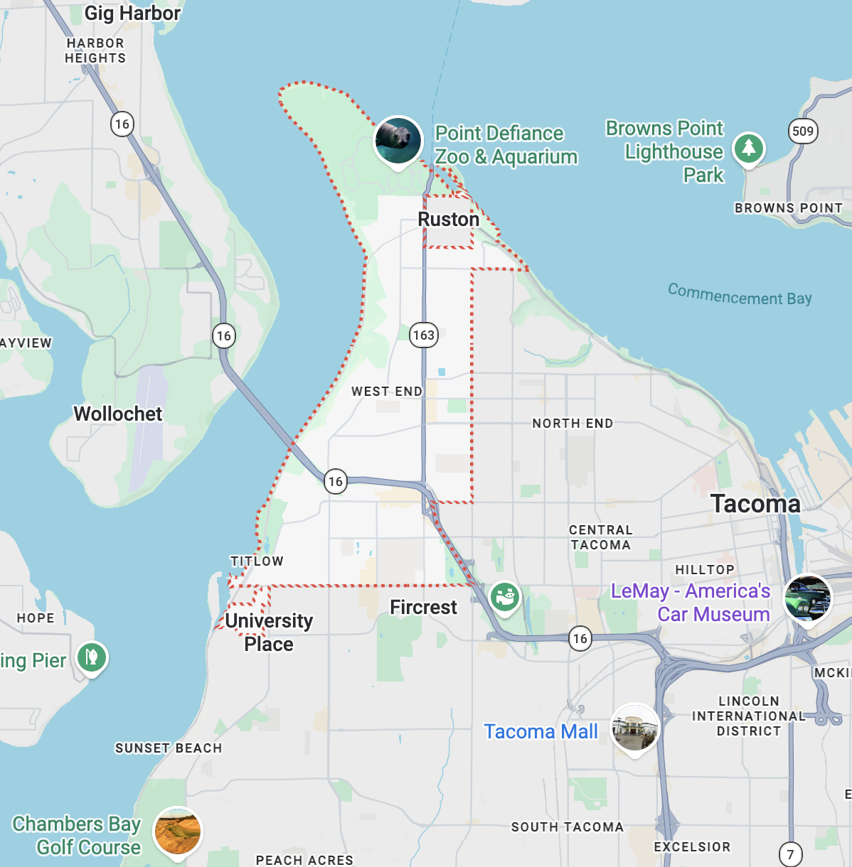 West End, Tacoma Map