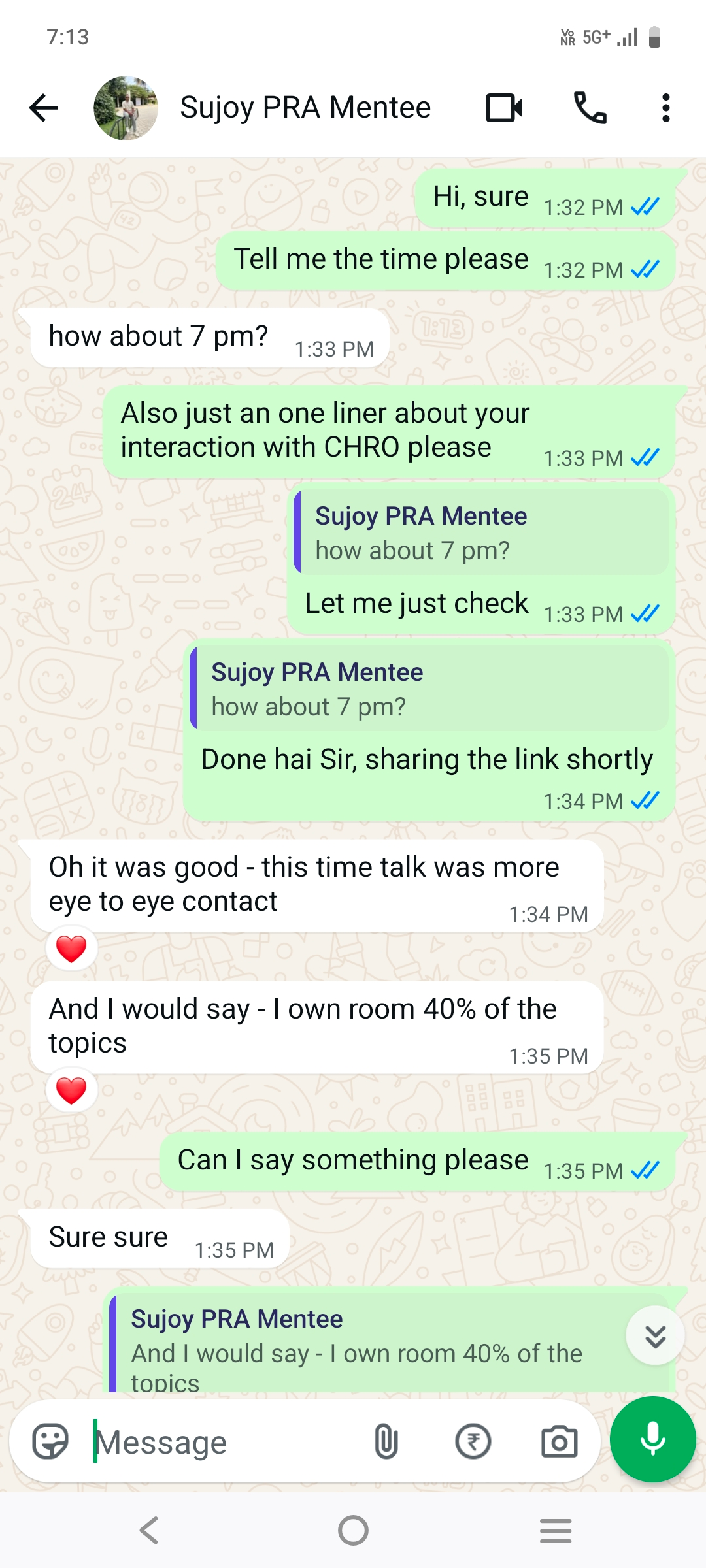 Mentee testimonial screenshot