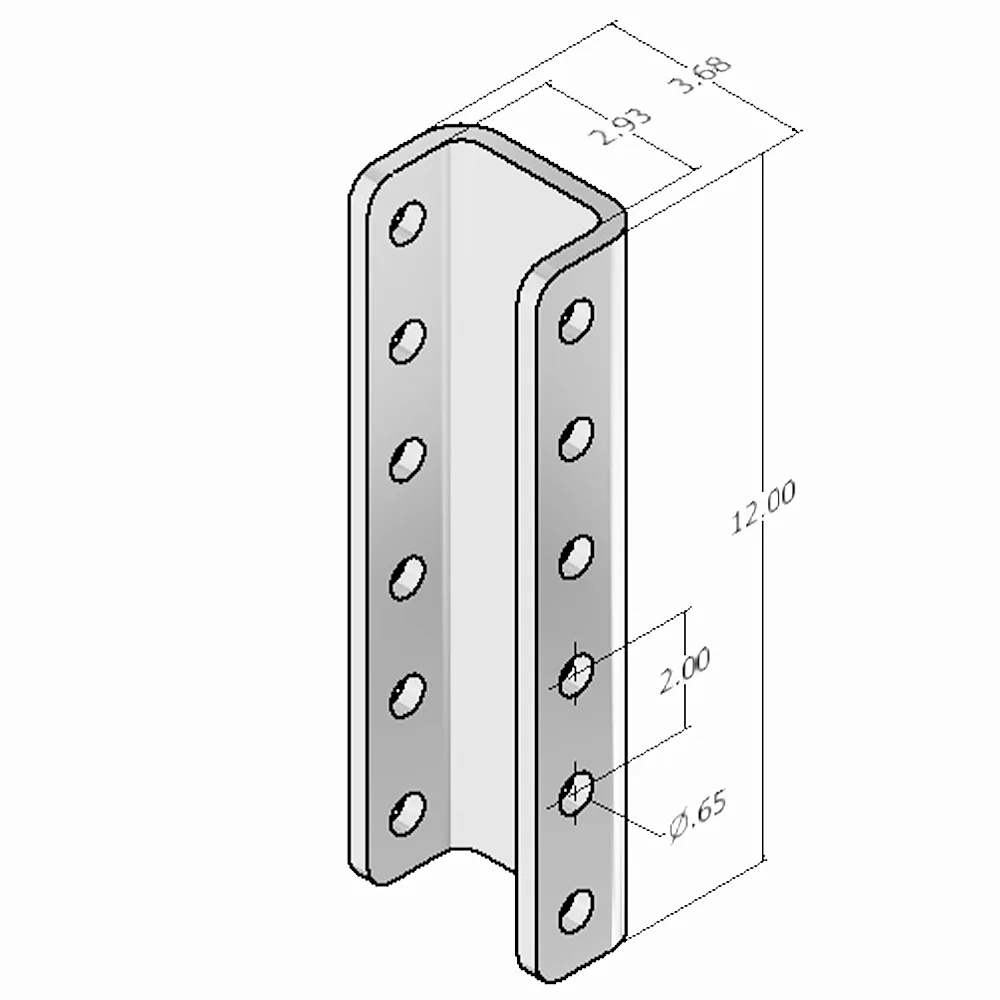 6 Hole Vertical Channel for Weld On Tongue Adapter for A-Frames - Channel Only - Vertical Channel is 3-1/2" x 11-3/4" w/ 2" on center bolt pattern