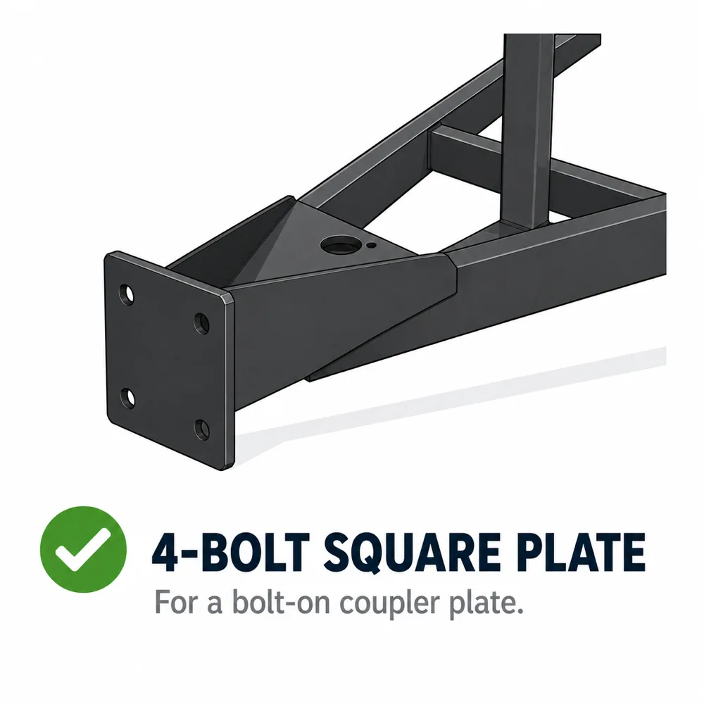 Shocker HD 4-bolt square plate mount air-ride trailer tongue hitch — bolts to flat square plate on heavy-equipment and dump trailers