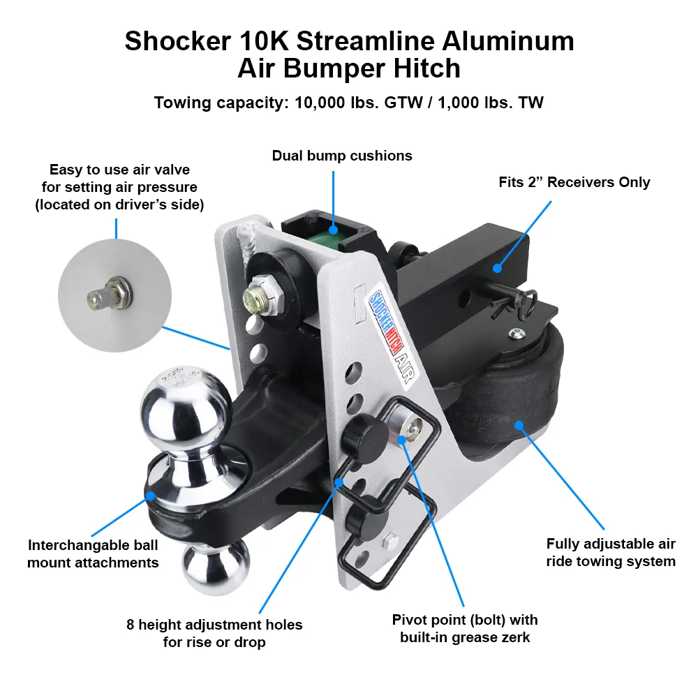 Shocker 10K Aluminum Air Hitch & Drawbar Mount
