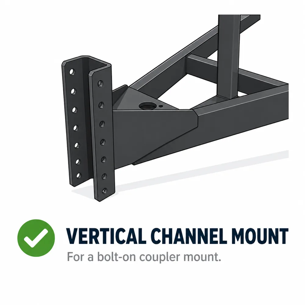 Shocker HD vertical channel mount air-ride trailer tongue hitch — 25,000 lbs GTW, bolts into vertical channel trailer frames