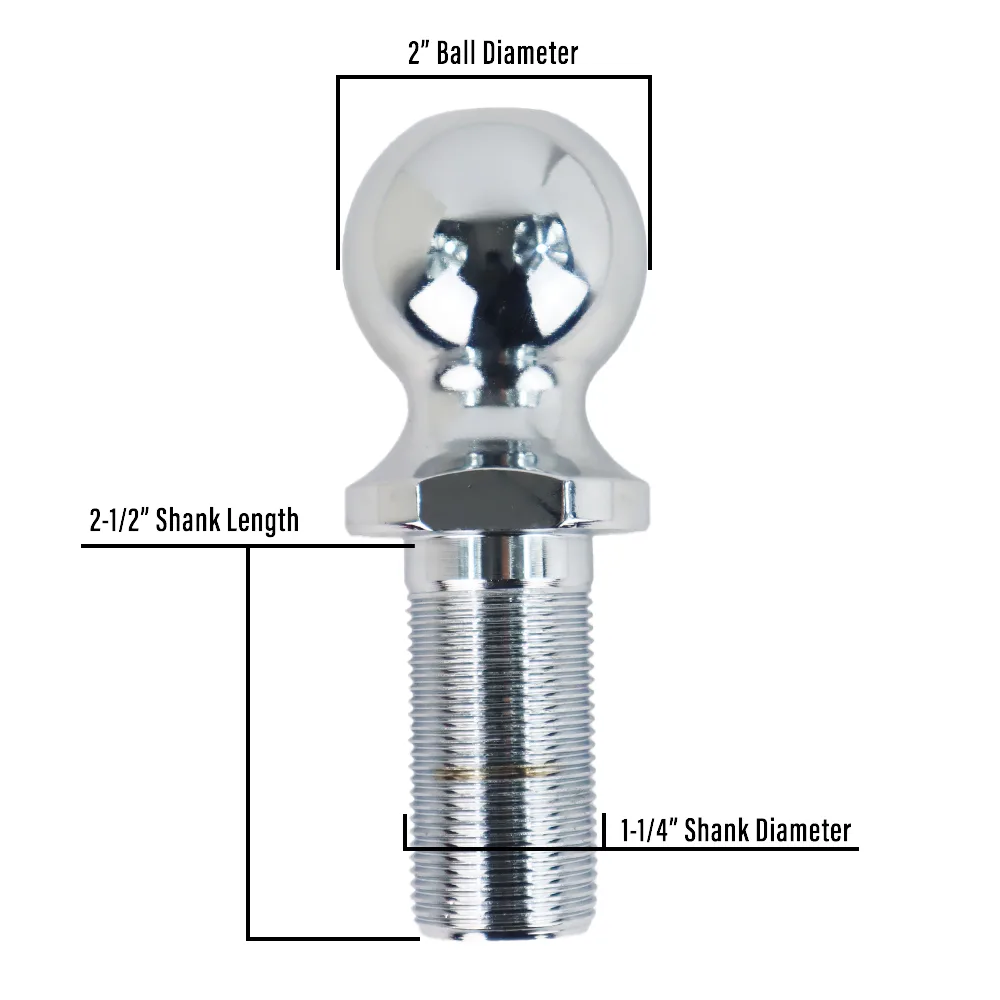 Shocker 2″ Chrome Trailer Hitch Ball w/ 1-1/4″ Diameter x 2-5/8″ Shank