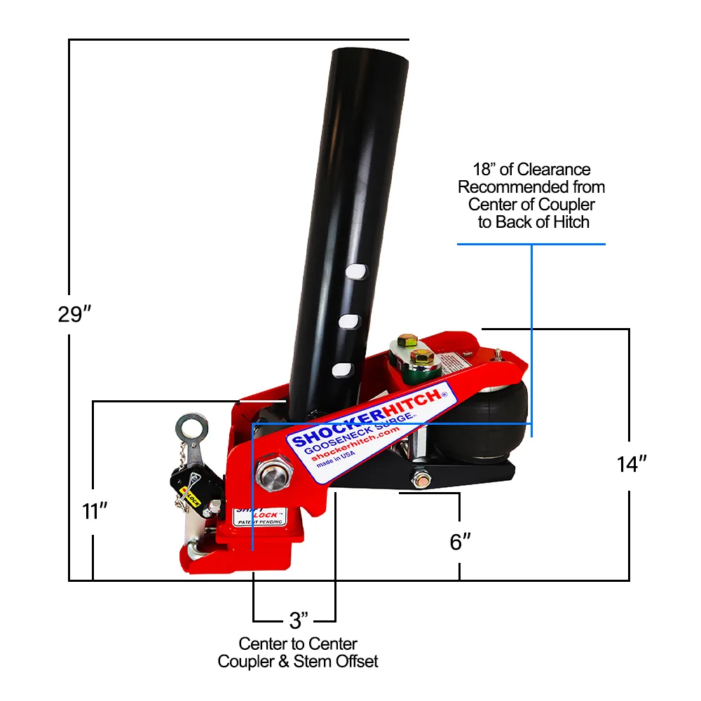 Shocker Gooseneck Surge Air Hitch & Shift Lock Coupler for 2-5/16" Ball