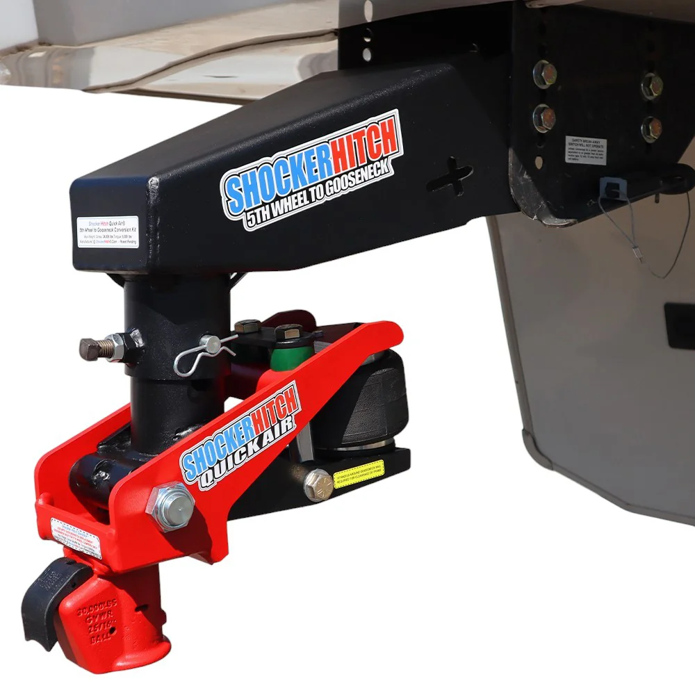 Shocker Quick Air 5th Wheel to Gooseneck Air Hitch & Demco Coupler Conversion Kit - Fits the Lippert 1621, 0719, Rhino Box — Shocker 5th-wheel / camper hitch (SKU SH-4RND-STR-DEM-CA/SH-RVGC-4405)
