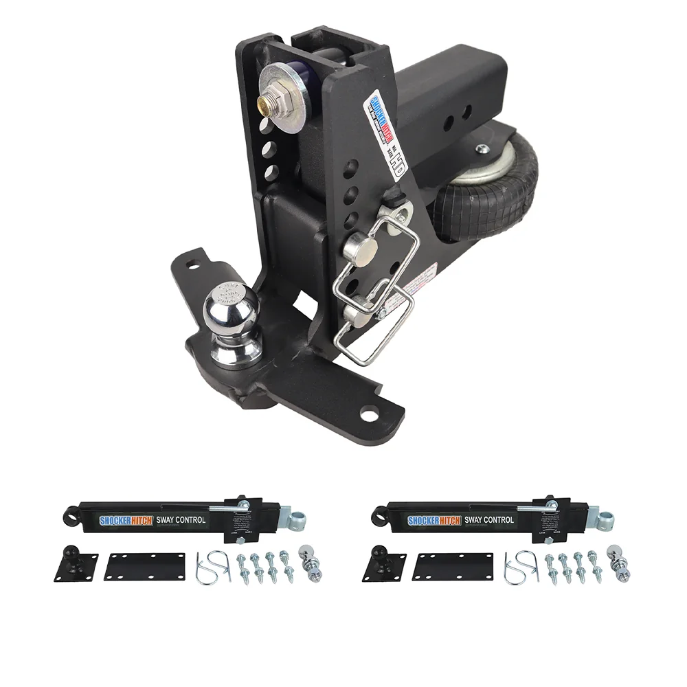 Shocker 20K HD Max Black Air Hitch with Sway Tab Drop Ball Mount with 2" Ball and Dual Sway Control Towing Kit - 3" Shank