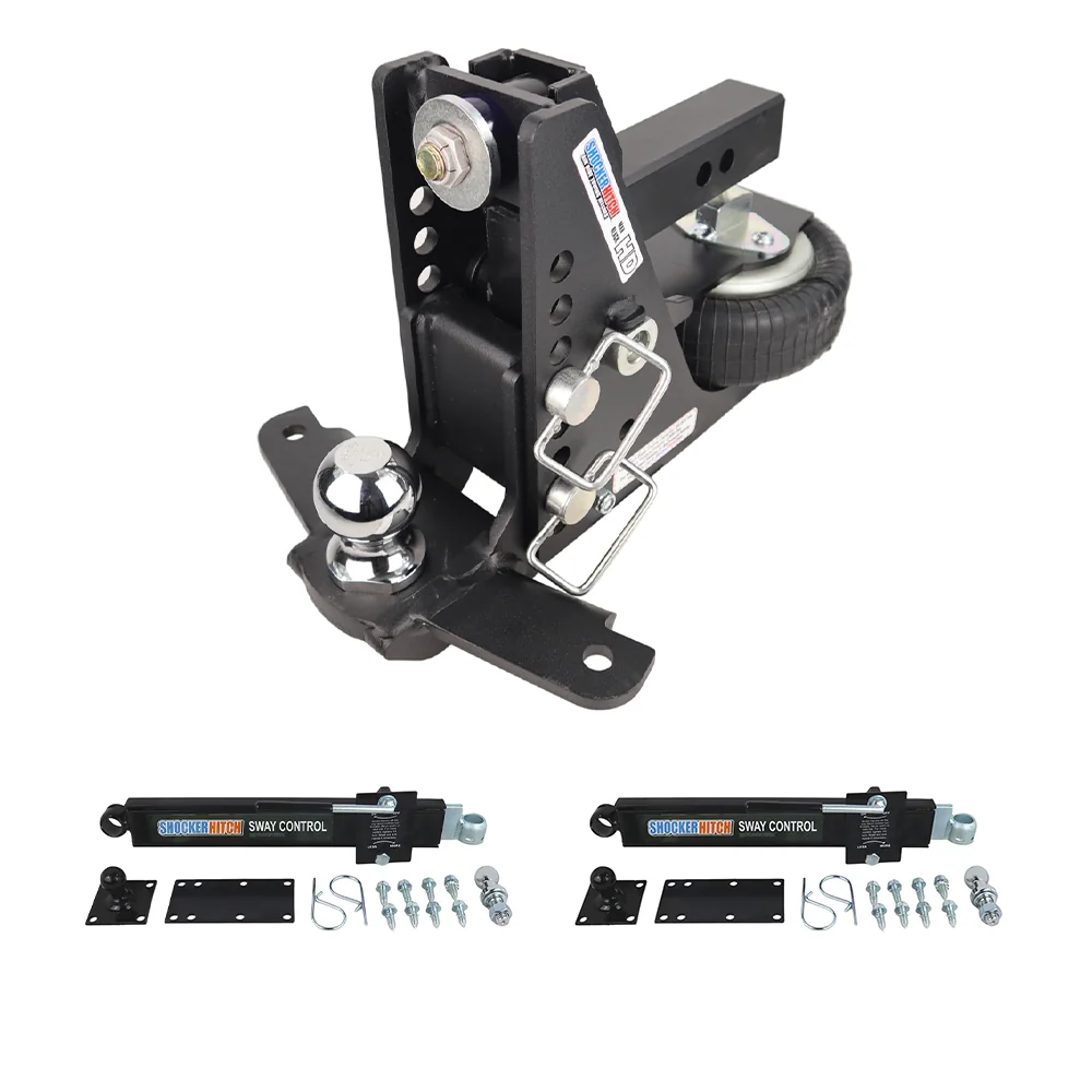 Shocker 20K HD Max Black Air Hitch with Sway Tab Drop Ball Mount with 2-5/16" Ball and Dual Sway Control Towing Kit - 2" Shank