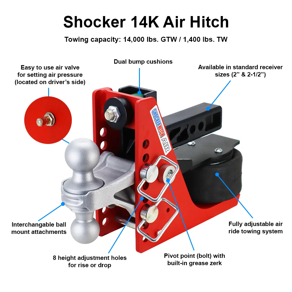 Shocker Air Hitch & Drop Ball Mount w/ 2" Ball