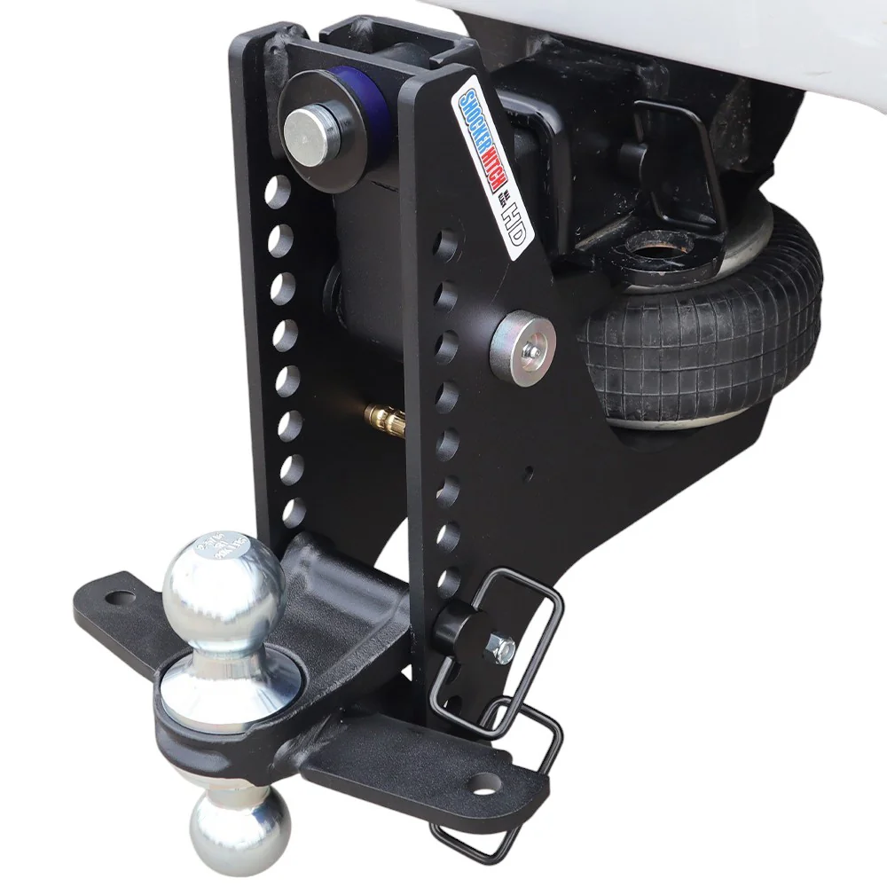 Shocker HD Max Black Super Drop Air Hitch & Chrome Combo Ball Mount Shocker & Sway Bar Tabs — Shocker bumper-pull receiver hitch (SKU SH-HDMB620-250-12C-SC)