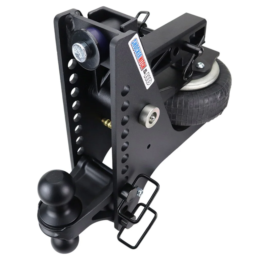 Shocker HD Max Black Super Drop Air Hitch & Black Combo Ball Mount — Shocker bumper-pull receiver hitch (SKU SH-HDMB620-200-12BLK)