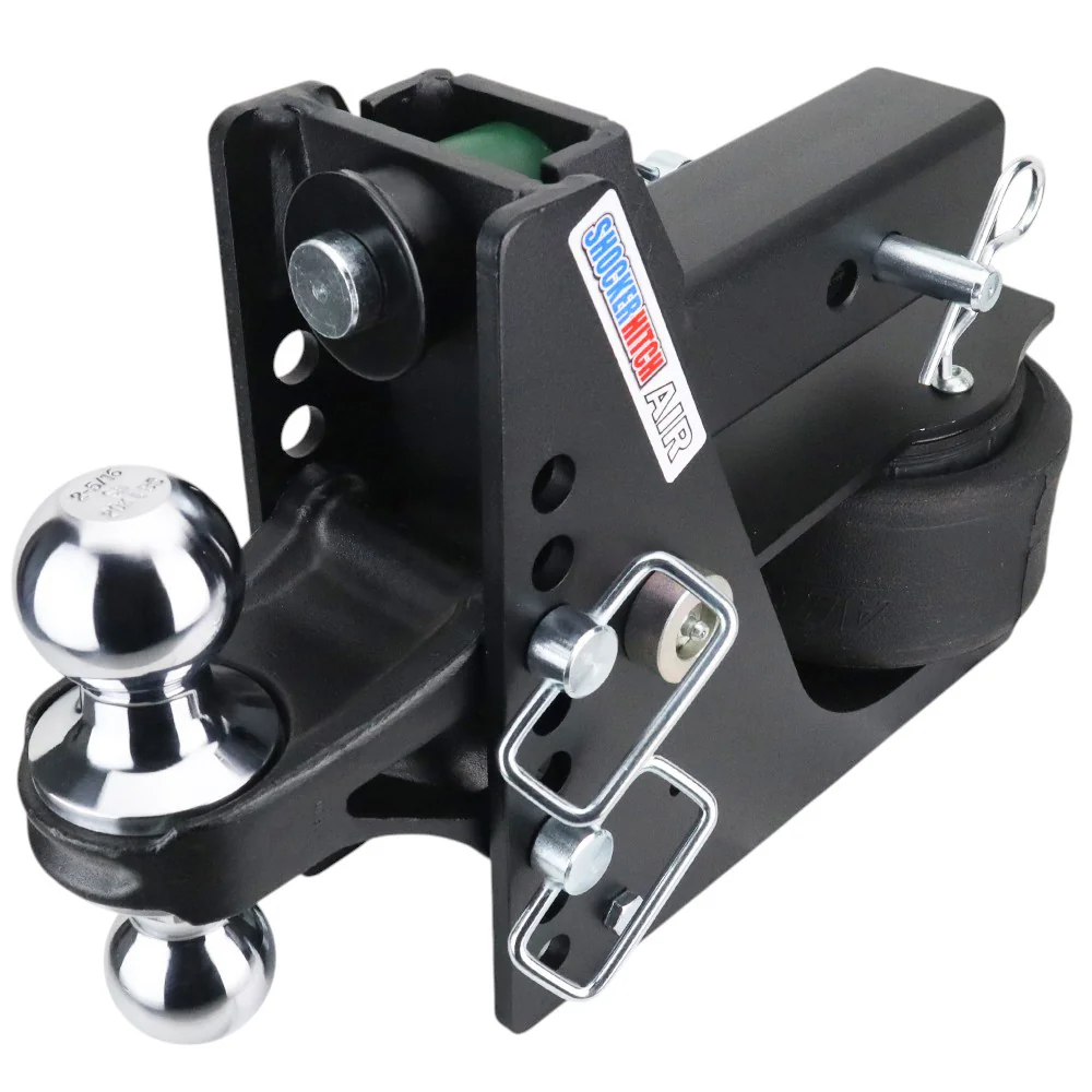 Shocker Max Black Air Hitch & Chrome Combo Ball Mount — Shocker bumper-pull receiver hitch (SKU SH-MB620-250C)