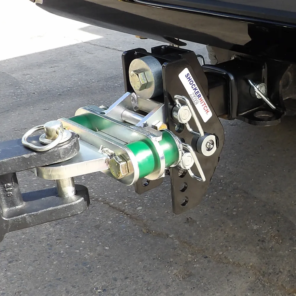 Shocker XR cushion hitch with cushioned drawbar hooked up to trailer