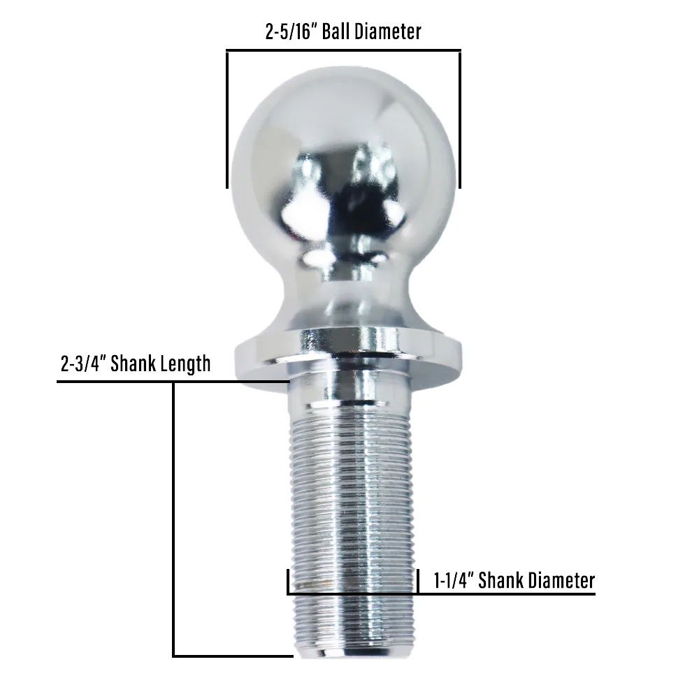 Shocker 2-5/16″ Chrome Trailer Hitch Ball w/ 1-1/4″ Diameter 2-3/4″ Shank