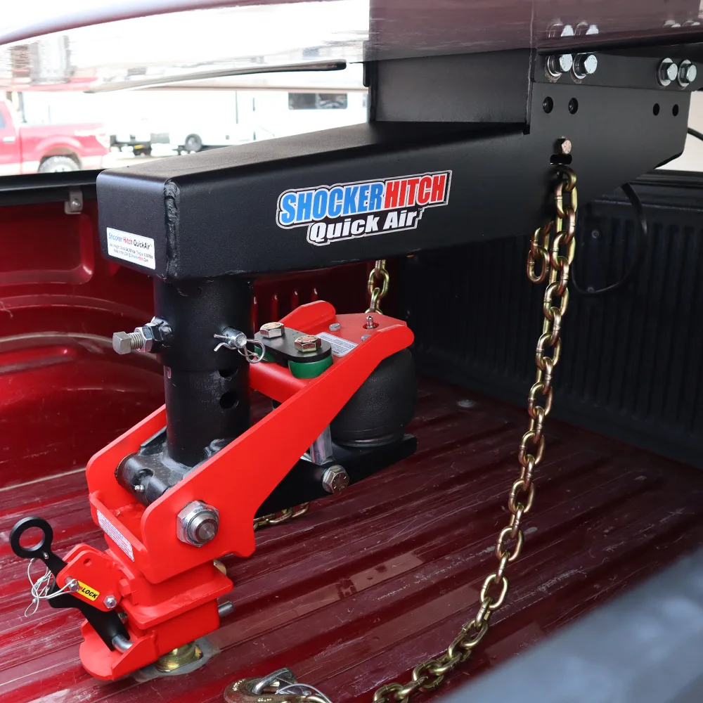 Shocker Quick Air 5th wheel to gooseneck Shift Lock coupler hooked up to a Lippert Turning Point pin box